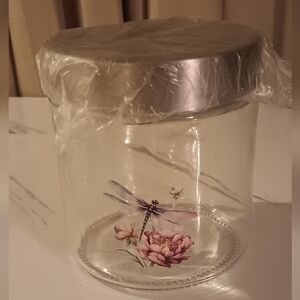 Glass Accent Jar with Dragonfly and Flower Design Country Cottagecore Fairycore